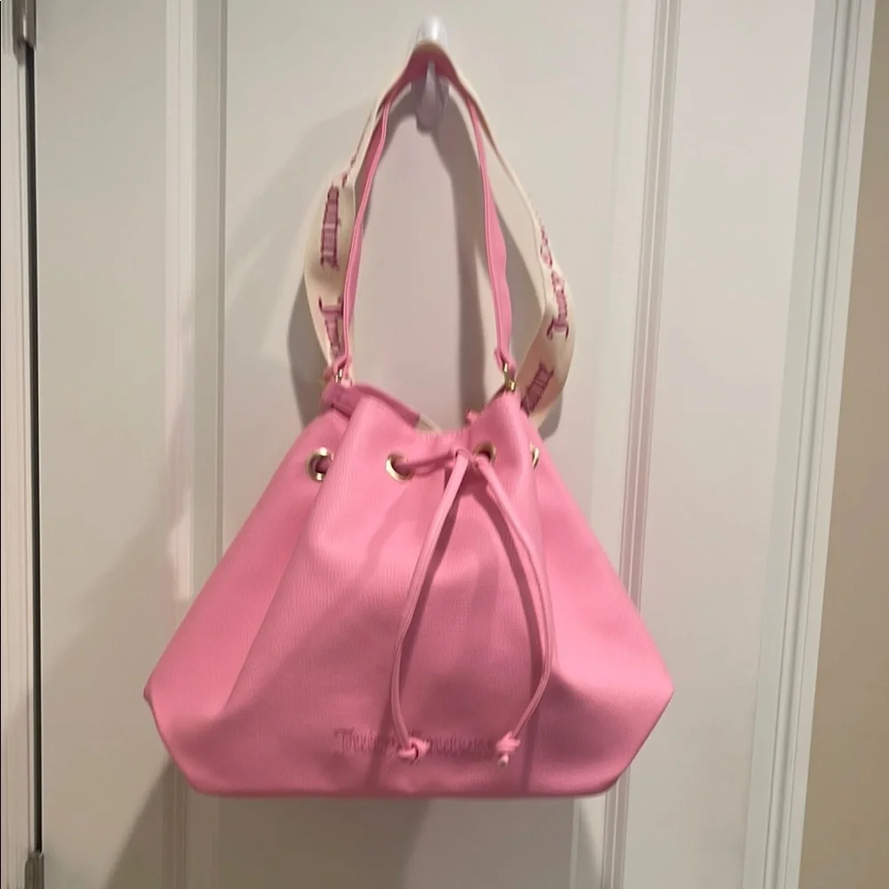 Juicy Couture Pebbled Leather Pink Drawstring  Large Shoulder Bag